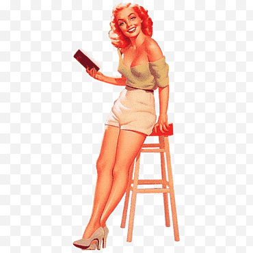 Ning Vintage Pin up girls 25Pics, mujer con top blanco y pantalones cortos sentada en una silla ilustración png