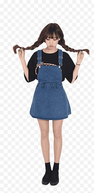 vrouw, gekleed in blauwe denim jurk png
