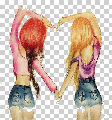 블루 데님 반바지 일러스트를 입고 두 여자 png