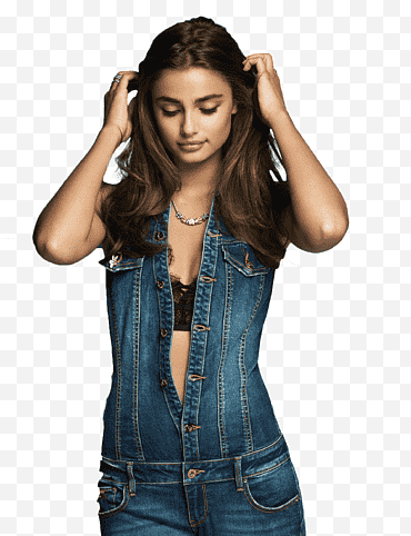 người phụ nữ mặc áo liền quần denim màu xanh png