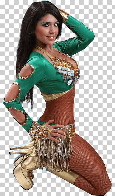 Frau trägt grünes langärmeliges Crop-Top png