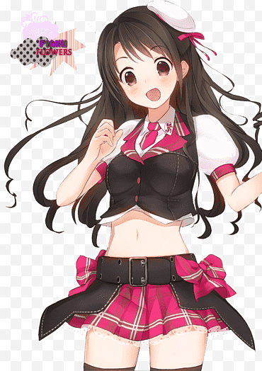 Render Anime Girl, cô gái hoạt hình mặc áo crop top màu tím và đen và váy ngắn png