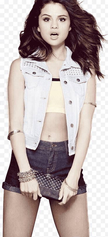 189 Selena Gomez, Selena Gomez dengan celana pendek denim biru png