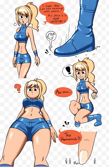FÖRSTA KONTAKT SIDA 1, GTS Samus, tecknad karaktär blå skörd topp och shorts illustration png