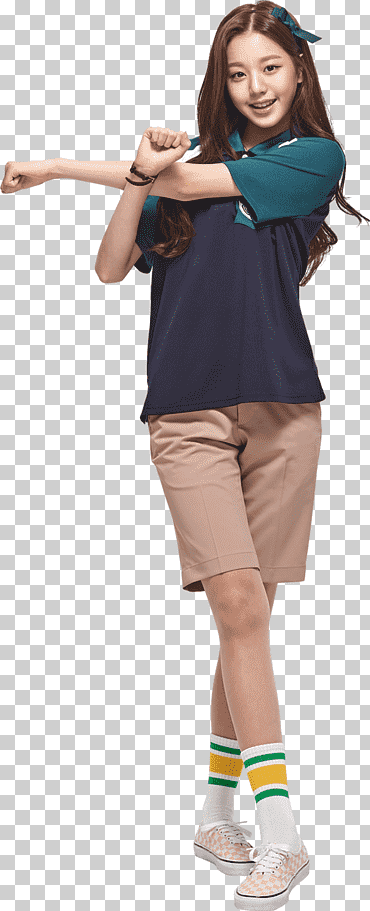 kvinna i blå och grön t-shirt och bruna shorts png