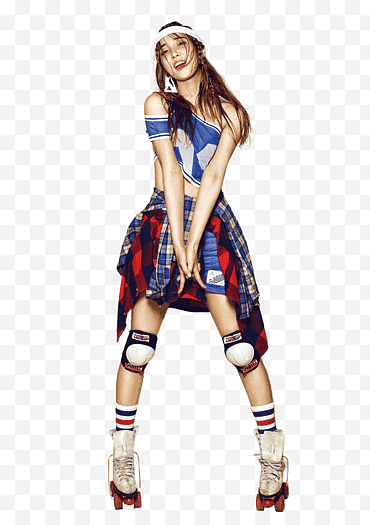 4minute Nam Ji Hyun Celebrity 4P, kvinna som bär blå crop topp och röd och svart kjol png