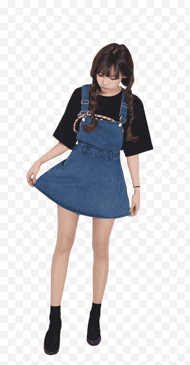 femme, porter, robe denim bleu png