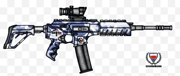 Arma de fuego ficticia: rifle de asalto HC-N3A4, logotipo de rifle azul y gris png