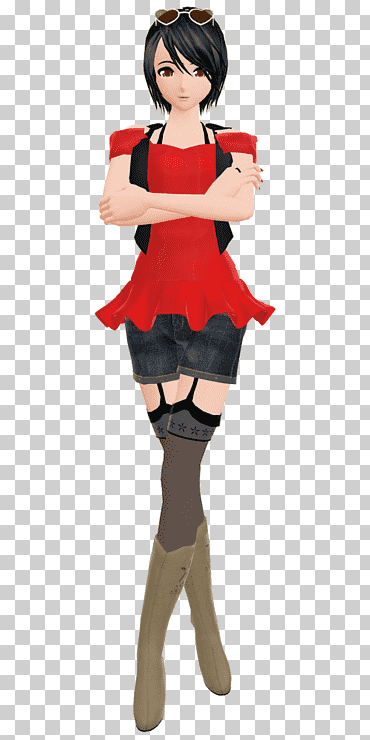 kırmızı peplum gömlek ve mavi kot kısa şort giyen kadın anime karakteri duvar kağıdı png