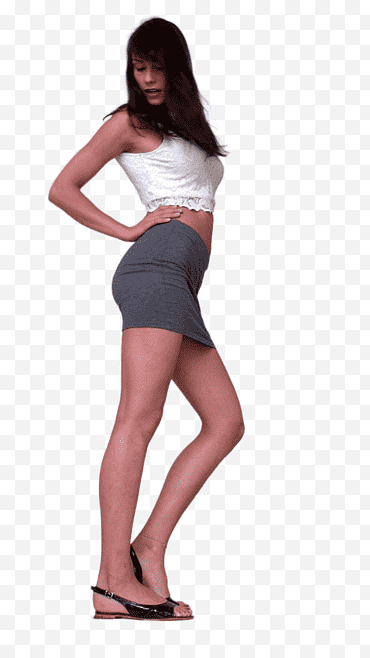 Irma ausgeschnitten, Frau mit weißem Crop-Top und grauem Rock png