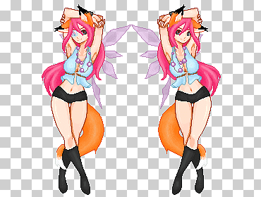 Anyushka pixelövning, rosahårig kvinna i blå crop topp anime karaktär png