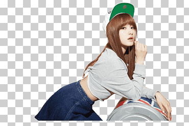 승희 씨엘 씨, 회색 긴팔 크롭 탑과 블루 데님 청바지 의상을 입은 여성 png