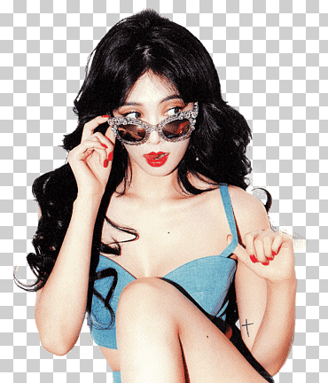 HyunAh Render, kvinna som bär solglasögon och blå crop topp png