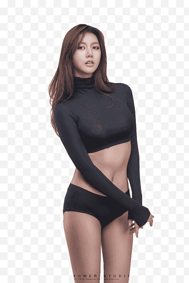 BAN JI HEE ، مكانة علوية سوداء بأكمام طويلة للسيدات png