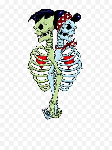 psycho billy y lilly heart, ilustración de calavera azul y gris png
